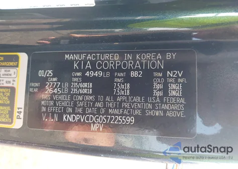 2025 Kia Sportage Ex z USA, uszkodzony, nr VIN KNDPVCDG0S7225599